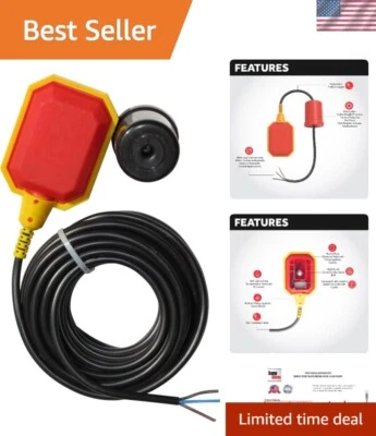 Float Switch for Sump Pump -33-Foot Water Level Sensor with Honeywell Microsw...