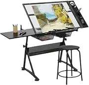 CHAOFLIGHT Drawing Tables for Artists,Height Angle Adjustable Drafting Desk w/2 Drawers Craft Station w/Metal Frame Tiltable Art Desk Work Station for Painting, Writing, Studying (Black)