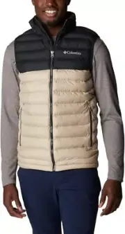 Columbia Mens Powder Lite Vest Ancient Fossil/Black XL Omni-Heat Water Resistant