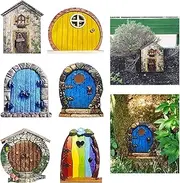 BLLREMIPSUR 6 PCS Mini Fairy Garden Door for Tree, Miniature Fairy Door for Fairytale Tiny House Doors, Bonsai Terrarium Micro Landscape Decoration Accessories