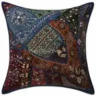 Bohemian Cushion Covers 16 x 16 Embroidered Beaded Patchwork Cotton Pillow Case