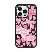 iPhone 16 Pro Impact Case MagSafe Compatible Transparent Pink Hearts Ribbon Stickers Love Cherry Kiss Stars Coquette Collage