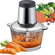 Food Processor with 2 Bowls(2L+2L), Food Chopper with 2 Sets Bi-Level Blades, Mini Food Processor Vegetable Chopper Meat Grinder for Kitchen Electric Mini Chooper for Onion Salad Garlic Fruit