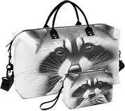 [YXYZRMY] Cute Raccoon Black White Travel Duffel Bag Gym Bag Sports Tote Bag with Multiple Interior Pockets Shoulder Weekender Bag for Women Men with Toiletry Bag 20.5”x 7.9”x 13.8”, Multi-Colored, one
