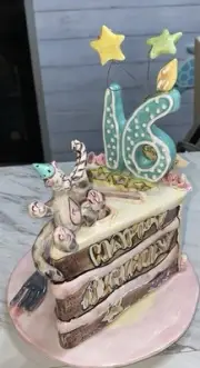 BLUE SKY CLAYWORKS Sweet 16 Birthday Ceramic Cake Topper Heather Goldminc 2002