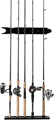 Fishing Pole Wall Rack Wall Mount Rod Shelf Black Garage Trophy Room RV 8 Rods