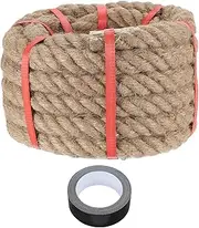 sourcing map Jute Rope 0.8 Inch x 20ft, Heavy Natural Thick Twisted Rope with Black Tape for Crafts Railing Docks Tug of War Swing Nautical Landscaping