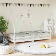 Kids Bed Frame Wooden Play House Mattress Base Pine Wood White Single 90x190cm