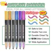 Outline Markers Pens- 24 Color Doodle Dazzles Shimmer Marker Set, Metallic