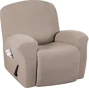 Smarcute 1-Piece Furniture Cover Ultra Stretch Jacquard Slipcover Sofa Cover Furniture Protector with Elastic Bottom, Anti-Slip Foams Attached Couch Shield Recliner Sofa Cover (Recliner, Sand)