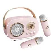 Catzon C20 Mini Karaoke Machine Retro Radio Bluetooth Speaker With 2 Wireless Microphone for Home Party-Pink