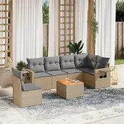 7 Piece Garden Sofa Set with Cushions Mix Beige Poly Rattan Patio Bar Sets