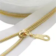 #5 Gold Metallic Nylon Coil Zippers by the Yard Bulk White Tape 10 Yards with 25