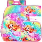 Mermaid Sequin Book Bag Set With Lunch Bag Hairball