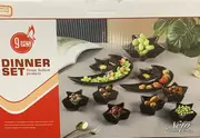 Black Ceramic Serving Moon Star Shape Plate with Dips and Nut Bowl Set of 9 Pcs
