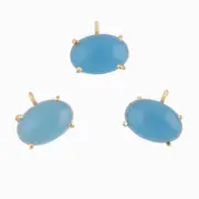 Prong Setting Oval Chalcedony Yellow Gold Plated DIY Pendant Connectors 3 Pc Lot