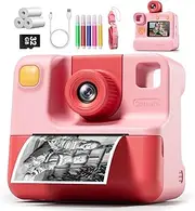 Instant Print Camera for Kids, 1080P Kids Instant Cameras,HD Selfie Digital Video Cameras Toddler 3 Print Paper & 32G Card,Christams Birthday Gifts for Girls Boys Age 3-12 (Pink)