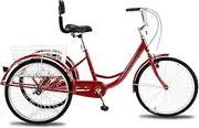 DEFGHIJ Adult Tricycle Trike Cruise Bike 26 Inch Wheel Single Speed 3 Wheeled Bicycle Seat Back with Large Basket for Men Women Recreation Shopping Exercise (Blue)