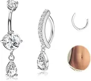 [Kakonia] 14G Belly Button Ring for Women - Silver/Gold 316L Surgical Steel Belly Button Rings CZ 10mm Clicker Belly Rings Opal Belly Button Ring Heart Belly Rings for Women Dainty Dangling Belly Button Piercing Body Belly Piercing Jewelry