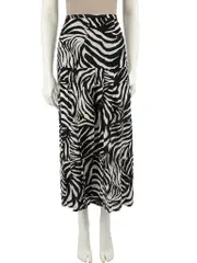 Black Silk Zebra Print Midi Skirt