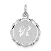 Sterling Silver Silver/Rhodium-Plated Brocaded Letter R Initial Pendant