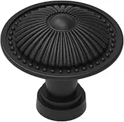 trust4care 25-Pack Flat Black Cabinet Knobs, Round Black Kitchen Knobs Handle Vintage Drawer Knobs Wood Dresse Chest Pull Furniture Door Decoration Knob with Sunburst Pattern