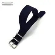Dark Blue Navy One Piece Slip Through Nylon Watch Band Strap Steel Buckle #6004
