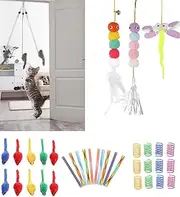 PELLUM 36PCS Cat Toys Kitten Toys Assortments, Variety Interactive Cat Toy Set Including Cat Spiral Spring, Hanging Cat Toys, Furry Mice and Tube Spring Toy, Cat Accessories for Indoor Cats, Kitty