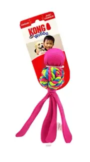 Kong Wubba Weaves Small Pink Squeaky Tug & Toss Dog Rope Toy