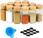 HOXHA 12 PCS Glass Spice Jars, 4 Oz Empty Square Spice Bottles with Shaker Li...