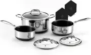 6-Piece Hybrid Nonstick Pot Set with Glass Lids and Silicone Trivets