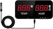 Wall-Mounted Temperature Humidity Meter, 13 Inch LED Display Temperature Humidity Detector, Alarm Function, Range -20-80℃, 5m Sensor, for Home, Indoor/Outdoor, Industrial