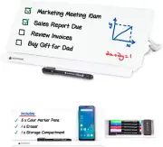 Desktop Whiteboard | Dry Erase Glass Board for Desk | Memo Notepad, Phone & Tabl