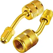 Chinco 2 Pcs R410a Adapter for Mini Split Charging Adapter Vacuum Port with Thimble 5/16 Inch Female Quick Coupler to 1/4 Inch Male Flare for Air Conditioner HVAC Refrigeration (45° Angle)