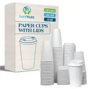 SafeWare Disposable Coffee Cups with Lids 12 oz (100 Set) - To Go Coffee Cups...