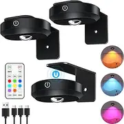 WILLED Wireless Picture Lights RGB, 3 Pack, 1200mAh Rechargeable Battery, 9 RGB Colors, Dimmable & Timer, Art Display Lighting for Paintings, Wall, Cabinet, Closet