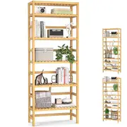 Fin Adjustable Solid Bamboo Shelf Bookcase Storage Shelving Unit Plant Flower Stand