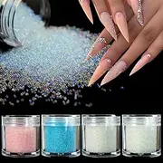 4 Colors Caviar Beads Nail Crystals Micro Pixie Beads Multicolor Glass Pixie Crystals for 3D Nail Art DIY Charms Decorations (Crystal ab)