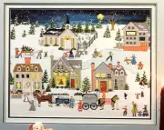 Vintage Horses Skating Snowball Church Town Christmas Cross Stitch Rain Drop #6