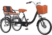 Folding Elderly Tricycle,Adult Rickshaw Pedal Tricycle,Leisure Mobility Vehicle,20inch Tandem Trike with Rear seat,Shock Absorber Front Fork,Sensitive Dual Brakes