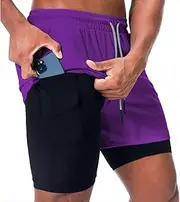 Surenow Men's Running Shorts, 2-in-1 Stealth Shorts, 7-Inch Gym Yoga Outdoor Sports Shorts, Black, M, 7 inches