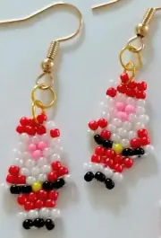 Hand Made Christmas Mini Santa Clause glass beaded Earrings Lightweight Petite