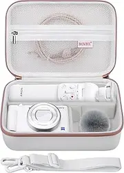 BOVKE Carrying Case for Sony ZV-1 / ZV-1F / ZV-1 II Vlog Digital Camera & Bluetooth Grip Vlogger Accessory Kit for Vlogging YouTube Live Video Streaming, Mesh Pocket for Accessories, White Rosegold