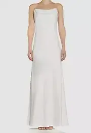 $265 Aidan Mattox Women's White Cowl Neck Crystal Strap Satin Gown Dress Size 8