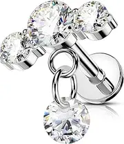 OUFER Curved Hidden Dangle Cartilage Piercing, 16G Threadless Flat Back Piercings Stainless Steel Helix Cartilage Piercing Jewelry