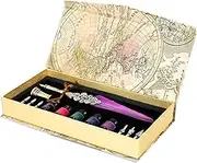 Quill Pen and Ink Set with Feather Calligraphy Pen, 5 Bottled Ink, 6 Replaceable Dip Pen for Writing, Writing Letters, Diary, Signing, Invitation Etc(Purple)