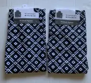 2 Vintage Full Aprons Black & White Pattern W/Pocket Tie Neck & Back 2 Pk Cotton