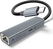 USB C to Ethernet Adapter with 60W Charging Port, RJ45 to USB C 1Gbps Type-C Gigabit Ethernet LAN Network Adapter Power Delivery PD for Laptop, MacBook Pro/Air, Dell XPS, Chromebook, Surface Book