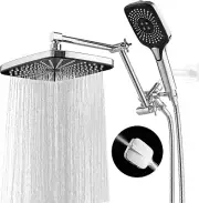 Ducha de 12" con teléfono, alta presión, 3+1 modos, brazo ajustable, cromada.