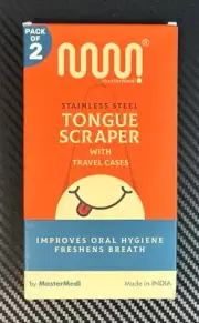 Mastermedi Stainless Steel Tongue Scraper With Travel Case 2 Packs